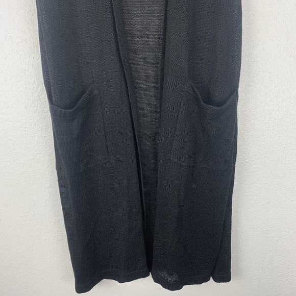 J. Jill Sweater‎ Women Small Linen Blend Long Black Neutral Duster Open Cardigan - Picture 2 of 6